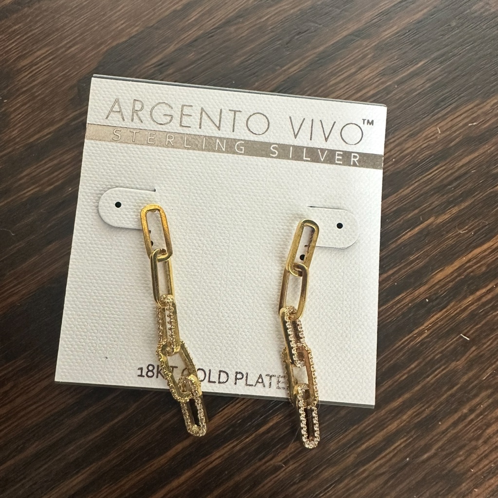 Argento Vivo 18kt Gold Plated Pav Paper Clip Linear Drop Earrings
